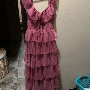 Francesca's Collections Dusty Rose Layered Maxi Dress